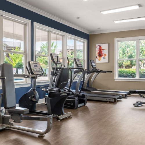 Get your workout on Large fitness center with ample equipment