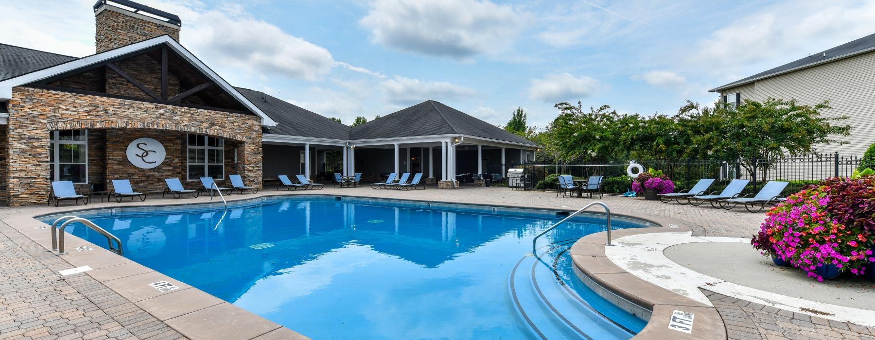 a swimming pool in a courtyard