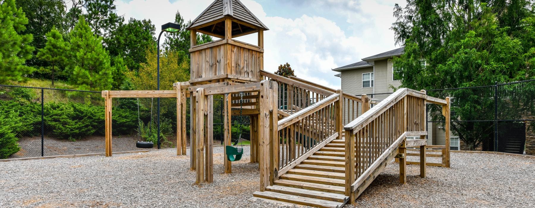 a wooden play structure